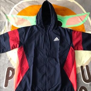 NWT, ADIDAS Windbreaker Athletic Navy Blue Jacket!